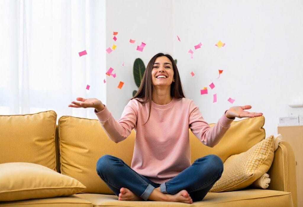 mujer feliz al buscar ayuda psicológica