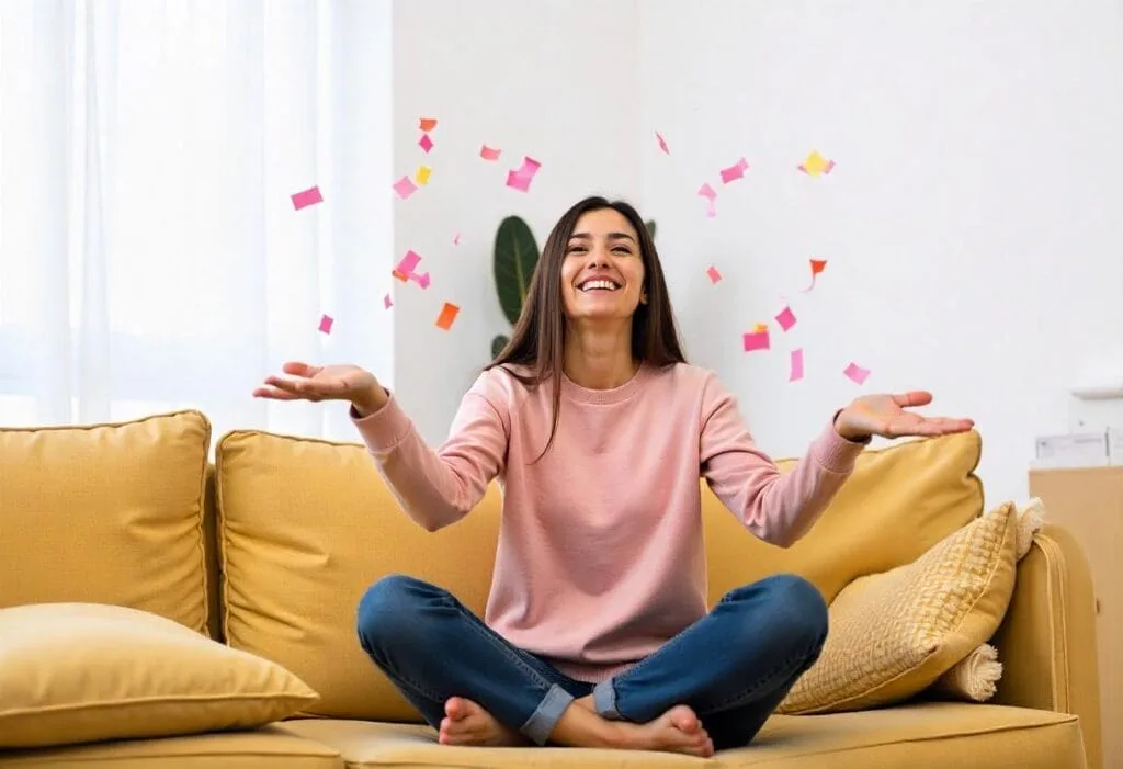 mujer feliz al buscar ayuda psicológica
