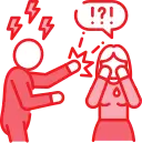 Icono de un hombre usando la violencia psicológica sobre una mujer, representa la necesidad prevención y educación.